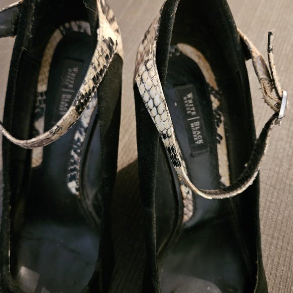 WHBM black suede wedge with snake skin heel and ankle strap 8M - Picture 5 of 5